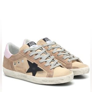 Golden Goose 'SUPERSTAR' DISTRESSED SNEAKERS SAND CANVAS BLACK STAR Size 35